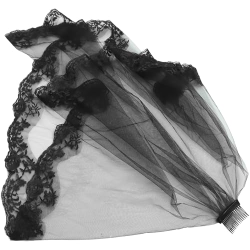 Voile de mariée noir Alasum en grenadine et dentelle vintage