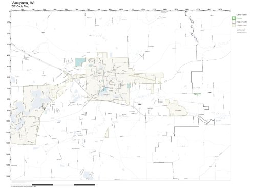 ZIP Code Wall Map of Waupaca, WI ZIP Code Map Laminated