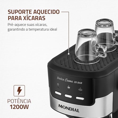 Cafeteira Espresso Dolce Crema 20 Bar, Mondial, Preto/Inox, 1200W, 220V - C-20-EC