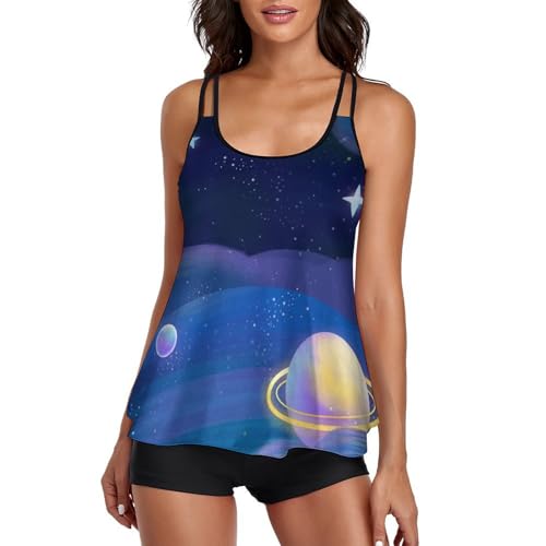 Maillot de bain tankini femme avec short imprimé planète de l'espace