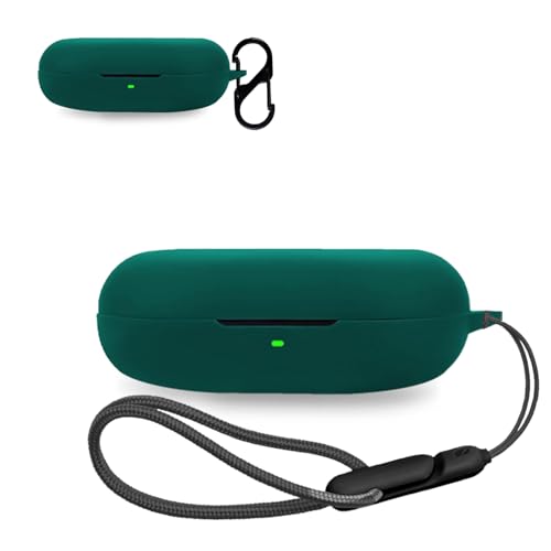 For SOUNDPEATS Chasers 用 ケース カバー 【NOUKAJU】 ワイヤレス イヤーホン シリコン 保護ケース (カラビナ付き+ストラップ付き ) 落下防止 キズ防止 耐衝撃 装着充電可能 防水 防塵 (濃い緑色)