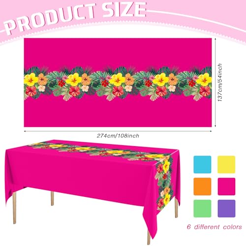 Image of Irenare 12 Sheets Hawaiian Luau Tablecloths for Party Decoration 54 x 108'' Tropical Palm Leaves Table Cloth Hawaii Disposable Rectangular Plastic Table Cover for Summer Beach (Multicolored)
