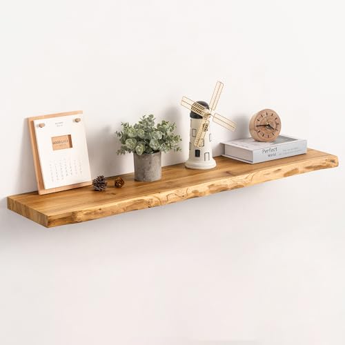 Image of 40 inch Floating Shelves, Solid Elm Wood, Natural Live Edge