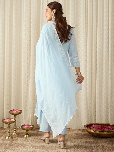 Image of INDO ERA Women's White Viscose Rayon Straight Embroidered Kurta