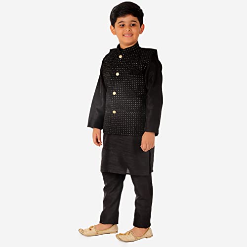 Image of Pro-Ethic Style Developer Kurta Pajama For Kids Boys With Waistcoat | Silk | Floral | Traditional Dress (S-200)