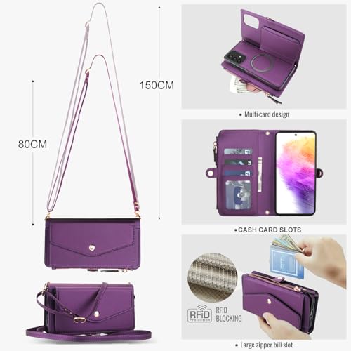 Housse Samsung A53 5G violette avec fermeture éclair de rangement