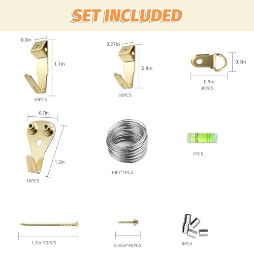 Image of 220-Piece Universal Picture Hanging Kit with Level - Heavy Duty Wall Hooks, D-Rings & Picture Wire, Complete Hanging Hardware Set