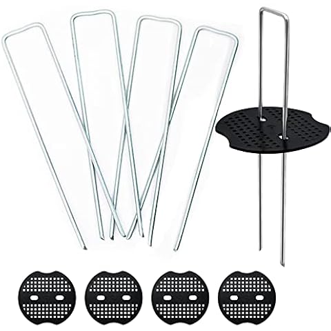 BTORER 5pcs Garden Spikes+5pcs Buffer Washers, 6 Inch Ground Pegs Galvanized Garden Stakes Heavy Duty Metal Ground Garden Pegs for Securing Lawn Fabric Weed Control Fabric Irrigation Tubing Cover