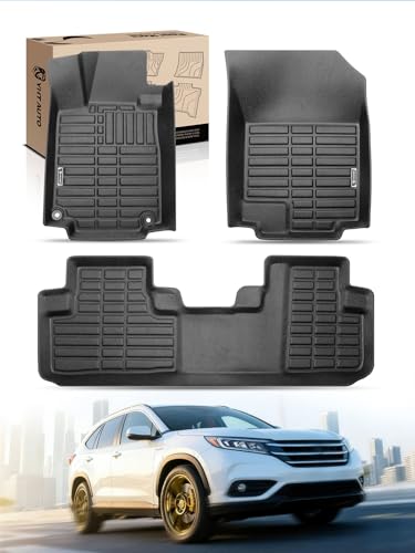 YHTAUTO Automotive All Weather Floor Mats Compatible with Honda CR-V 2012 2013 2014 2015 2016 Only for Carpet Flooring Car Mats Custom Fit TPE Floor Liners Front & Back Seat Black Set of 3