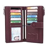 GOIACII Portefeuille pour femme avec blocage RFID à deux volets de grande taille avec plusieurs fentes pour cartes, Rouge, Classique