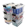 WeiMeet 6 Packs Plastic Storage Bins with Lids and Handle, 7 Quart Storage Organizer Bins with Black Buckle Lids Stackable Storage Container Clear Plastic Latching Box for Storage Organizing