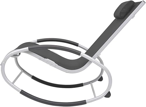Miniatura 4 de vidaXL Mecedora para exteriores en color negro, resistente a la intemperie con marco de aluminio y cómodo asiento de textileno, para patio y jardín,