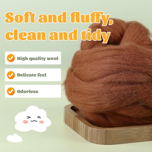 3.53oz Wool Roving, Wool Felting Supplies, Pure Wools, Chunky Yarn, Spinning Wool Roving for Needle Felting Wet Felting DIY Hand Spinning (Dark Coffee)