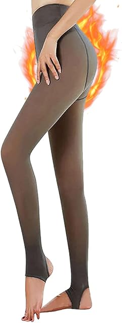 CheChury Women Thermal Tights Warm Winter Double Lined Leggings Stretch Fleece Footless Tights Ladies Opaque Translucent High Waisted Faux Sheer Pantyhose Stockings