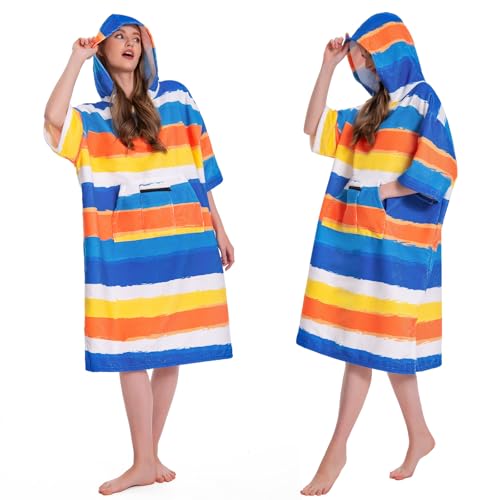 OLAOLA Poncho de Surf pour Adulte, Serviette de Bain avec Capuche et Poche, Peignoir à Langer, Poncho de Plage à Séchage Rapide pour Femmes et Hommes...
