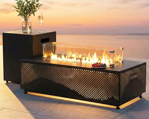 RADIATA 42” Rectangle Propane/Natural Gas Firepit for Outside Patio, 50000BTU