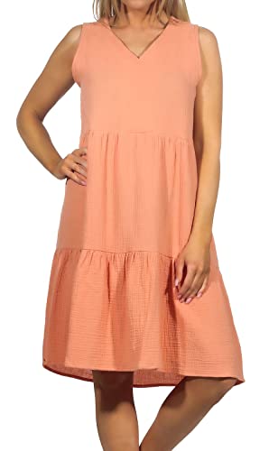 Sublevel Damen Musselin-Kleid LSL-446 Midi Middle Orange M/L