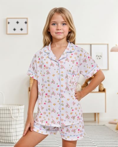 Girls Summer Outfit, Kids 2 Piece Button Down Monkey Beach Shorts Set Ugly Animal Y2k Preppy Loungewear Pjs2