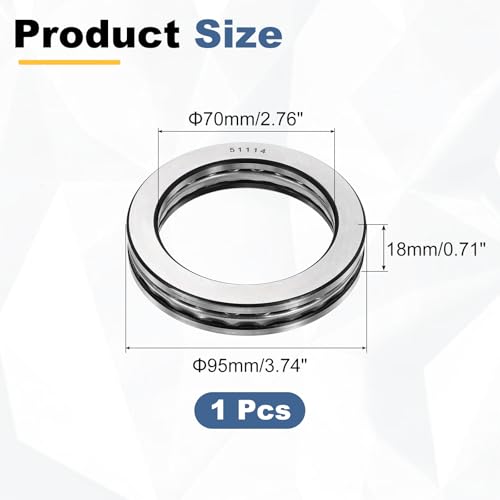 Roulement à billes de poussée 51114 axial une rangée acier chromé ABEC5 70x95x18 mm - 2