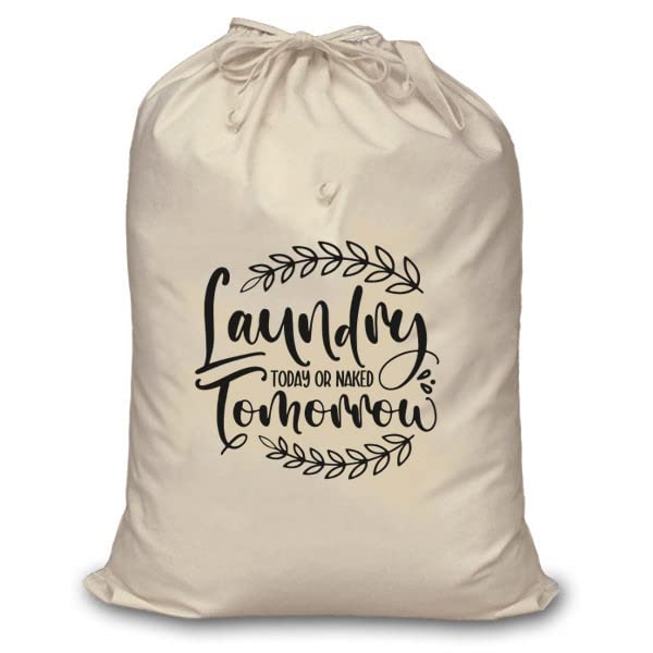 ThePrintFactory Cotton laundry today or naked tomorrow bag for clothes - Travel organizer - Eco-friendly 100% pure cotton drawstring bag - Large size - Hanging Laundry Bag Foldable and Washable-image-17