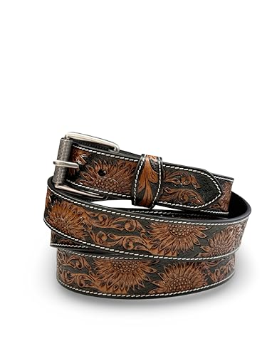 Western Leather Belt for Men Handmade Full Grain Cowboy Cowgirl Leather Belt 1.5” Wide Engraved Embossed Tooled