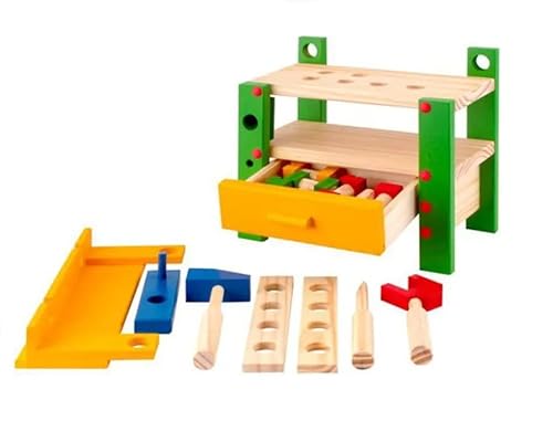 Brinquedo De Madeira Mesa Bancada De Ferramentas Infantil Carimbras