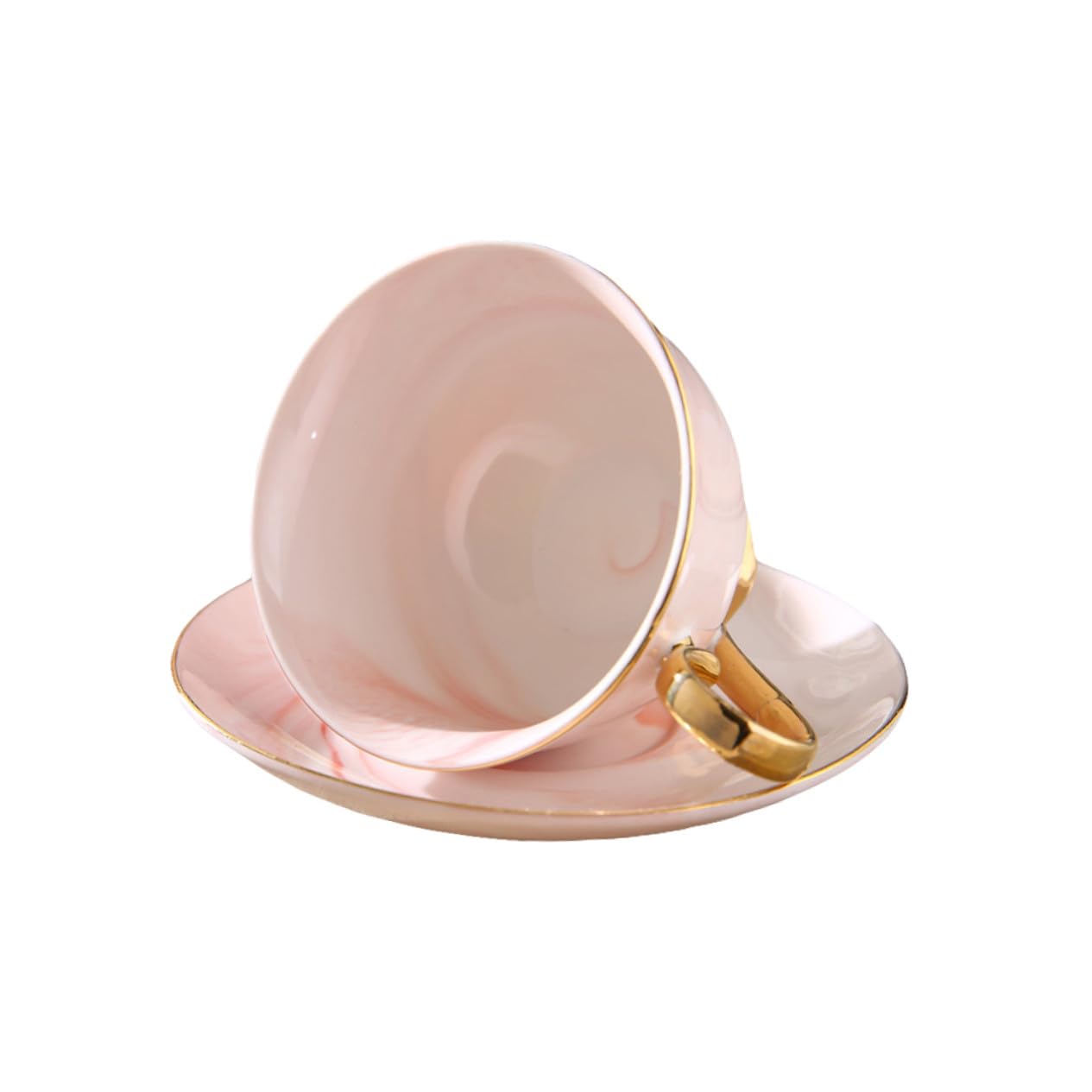 Taza de con Diseño Mármol Estilo Nórdico con Platillo Rojo y Mango Dorado para Café y Leche Reuniones y Regalo