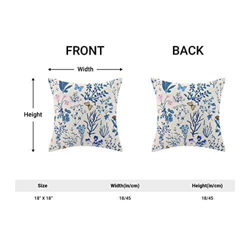 Image of AEIOAE Summer Pillow Covers 18x18 Inch Set of 2,Blue Wild Flower Plant Throw Pillows Case,Seasonal Floral Outdoor Decorative Square Linen Farmhouse Decor Cushion Covers for Home Sofa Bed Couch