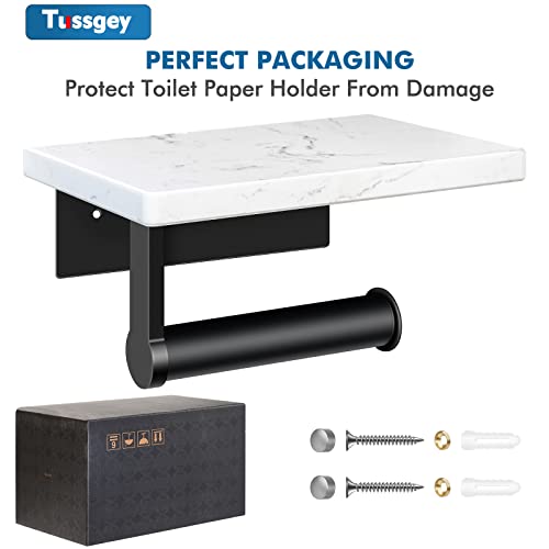 Natural Marble Toilet Paper Holder With Shelf-Toilet Paper Tissue Roll Holder Wall Mounted With Premium 304 Stainless Steel Base Handle, Sturdy &Rustproof, Modern Style, Perfect For Bathroom Washroom #TOP6