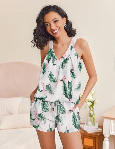 Image of Ekouaer Lounge Sets for Women 2 Piece Summer Pajamas Tank Top Shorts Set Comfy Loungewear Cute Beach Vacation Outfits