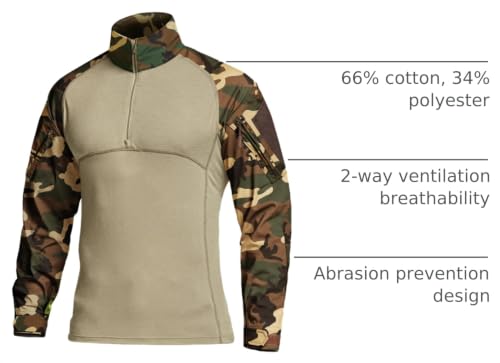 Image of CQR Men's Tactical Combat Shirt, 1 /4 Zip Long Sleeve Breathable Military BDU Training Top for Shooting, Hunting, Range Use