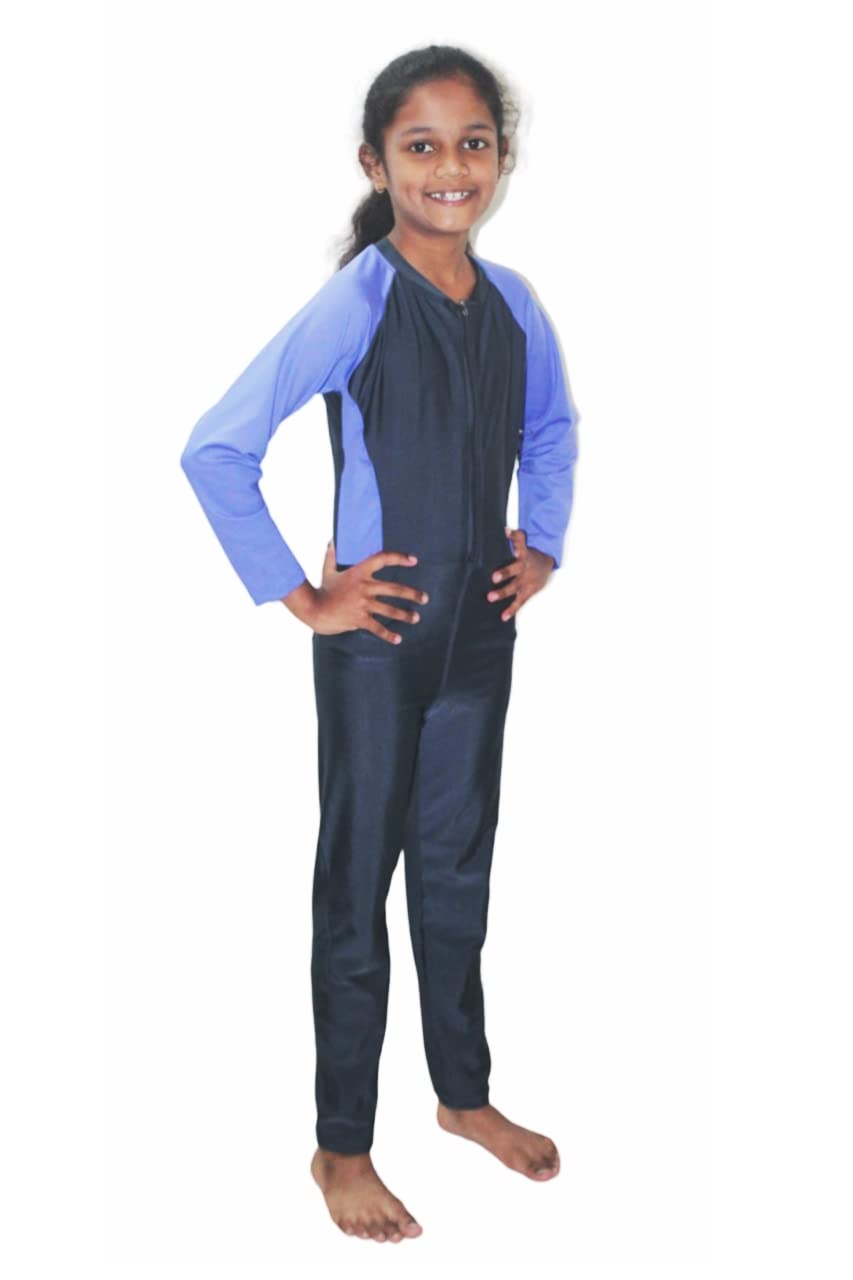 Aqua Holic Girl's Poly Spandex Multipurpose Wear for Swimming, Skating,Diving, Cycling, Aerobics & Sports (8-9, Blue) 4