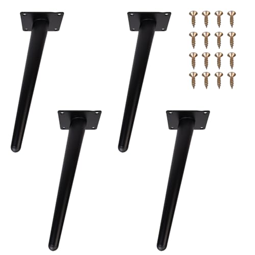 Zllzpzd Patas de Mesa de Metal Negro,Patas inclinadas para Muebles,Patas de Mesa de Metal,Patas cónicas para Muebles,Base de sofá,para mesas,sofás,Muebles de TV,sillas, alacenas,4 Piezas 25 cm