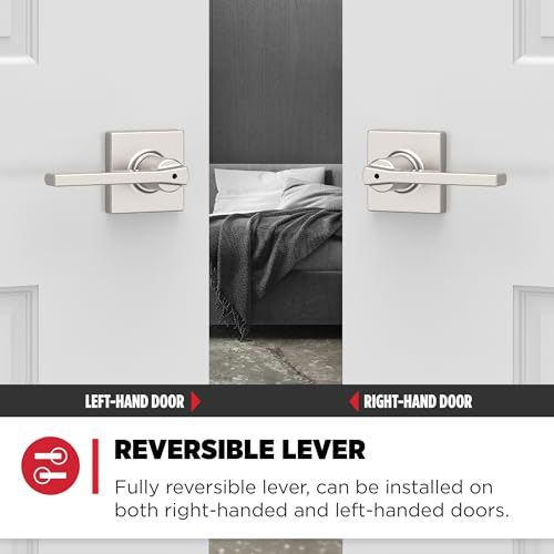 Image of Kwikset Casey Interior Privacy Door Handle with Lock, Door Lever for Bathroom and Bedroom, Satin Nickel Reversible Keyless Turn Lock, with Microban Protection, (Pack of 10)