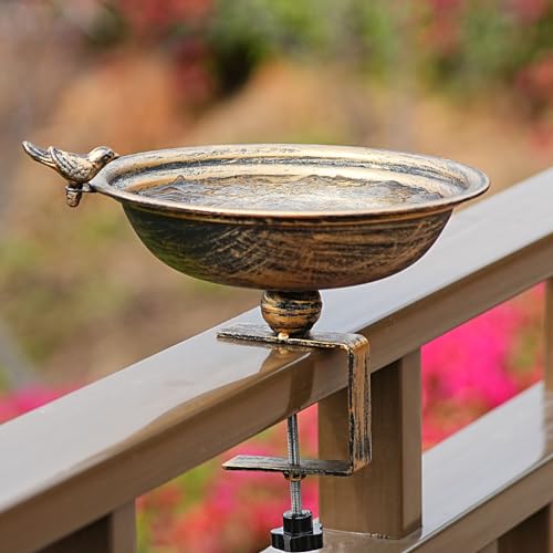 HLQMFHT Banheira para pássaros com diâmetro de 28 cm, banho de pássaro de metal para corrimão, deck