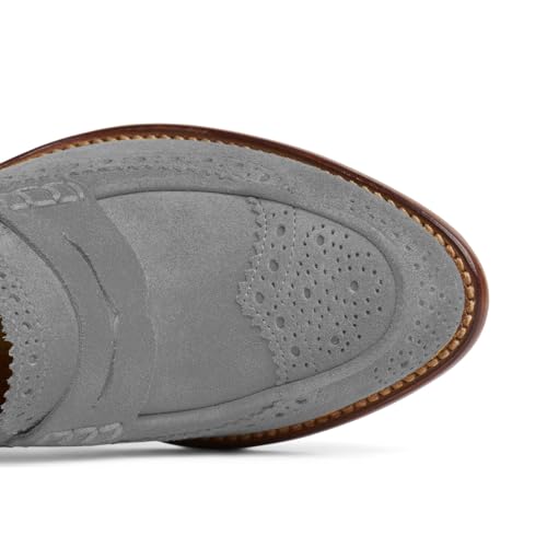 MOOMMO Women Chunky Block High Heel Loafer Pumps Round Closed Toe Slip On Oxford Shoes 3 Inch Heels Patent Leather Work Pumps Office Ladies Wingtip Dress Loafers Formal Business Party Retro 4-11 M US4