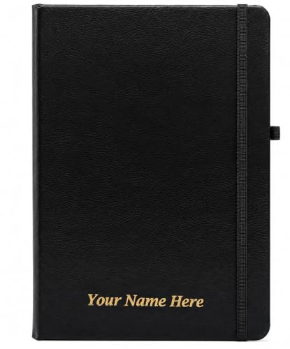 Image of Personalized Black Hardbound Notebook, 192 Pages, Black, with Elastic Lock