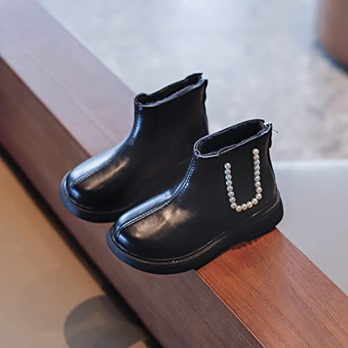 Fashion Winter Children Boots For Boys And Girls Flat Bottom Non Slip Solid Color Pearl Back Zipper Toddler Water2