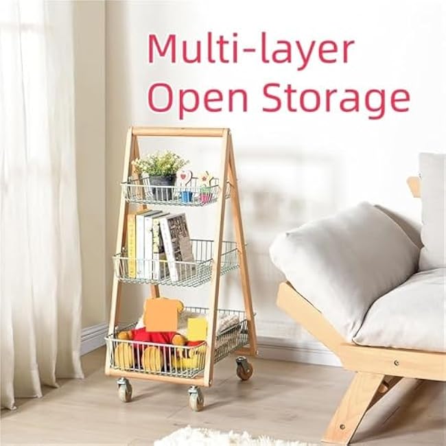 3-Layer Wood Rolling Storage Cart Movable Organizer for Kitchen Bathroom Living Room & Snack Kitchen Bedside Cart Decor-L6SGrvYy