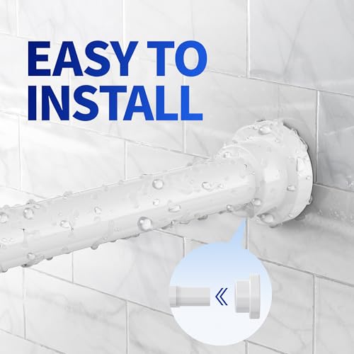 Image of Mcrbeay Shower Curtain Rod, 1 inch Diameter Heavy Duty Tension Shower Rod, Non Slip Adjustable 28-102 inch No Drilling Shower Curtain Rods Spring Tension For Bathroom, Shower Stall, No Rust, White