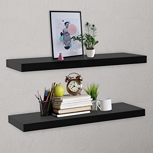 CINDERFUL Estantes flotantes de Pared 2 Unidades Negro 120x20x3 Salón Librerías