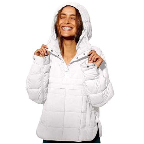 Women's Oversized Pullover Puffer Jacket Lightweight Padded Quilted Jackets with Pockets Puffy Fall Winter Coats