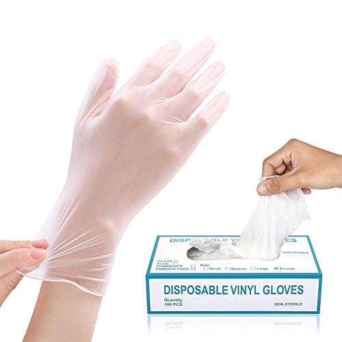 EXTSUD Guantes de Vinilo Desechables, 100PCS Guantes de PVC Transparentes, sin Polvo, sin Látex, Apto al Servicio de Alimentos, Limpiar, Talla XL
