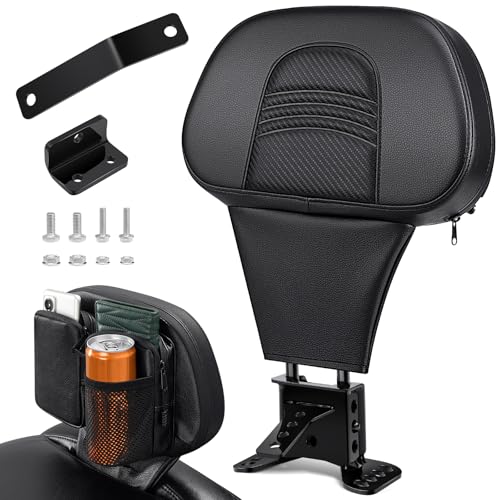 PBYMT Driver Rider Backrest Newly Upgraded Adjustable Rider Driver Backrest with Storage Bag Fit for Harley Davidson Touring Road King Electra Glide Street Glide Road Glide 1988-2024 Black