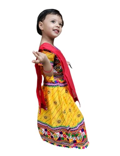 Image of BookMyCostume Radha Dress for Baby Girl | Janmashtami Radha Costume for Girls with Dupatta & Morpankh | Radha Rani dress for Baby Girl | Fancy Dress Costume for Role Plays & Festival | 6-12 Months
