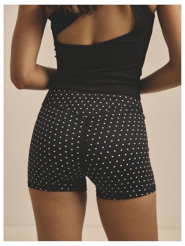 WDIRARA Women's Polka Dots Biker Shorts Elastic Waist Athletic Workout Yoga Shorts2