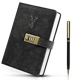 CeroDimo Vintage PU Leather Password-Protected Journal Secure Lock Diary for Men Women and Teens Black Secret Writing Notebook (240 Pages)