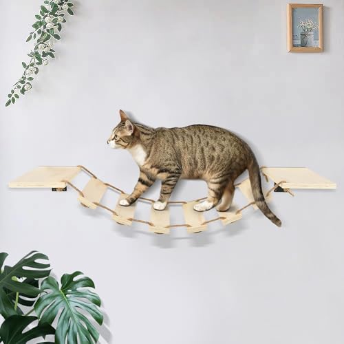 Wandregal für Katzen, Hängebrücke für Katzen, Holz, Wandbrücke für Katzen, Stange, Wandmöbel zum Schlafen, Spielen, Klettern Wandregal für Katzen, Hängebrücke für Katzen, Holz, Wandbrücke für Katzen, Stange, Wandmöbel zum Schlafen, Spielen, Klettern