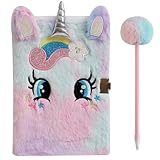 Plush Diary with Lock and Keys for Girls, Plush Secret Journal for Kids Teens with 160 Lined Pages, Fluffy Dye-Tie Unicorn A5 Notebook for Writing & Drawing, Cute Fuzzy, Gifts for Girls Ages 8-12