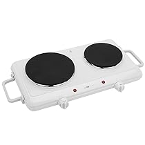 Piastra doppia Clatronic | campeggio, cucina, ufficio | 2 piastre Ø circa 180 mm e 150 mm | piastra con 2 termostati stepless e 2 spie luminose | verniciatura resistente al calore | DKP 3583 bianco